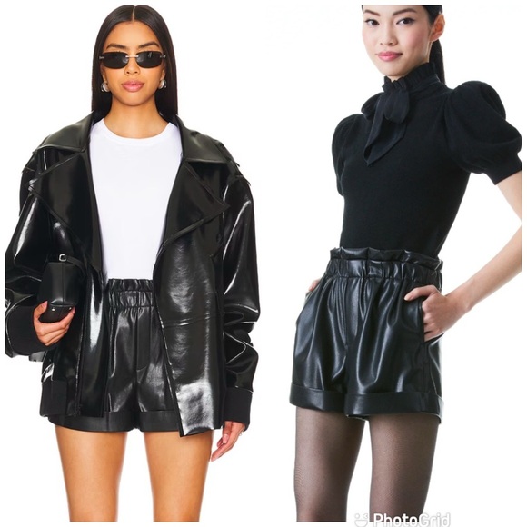 Alice + Olivia Pants - Alice + Olivia Reagan Vegan-Leather Paperbag Shorts Black New with Tags!